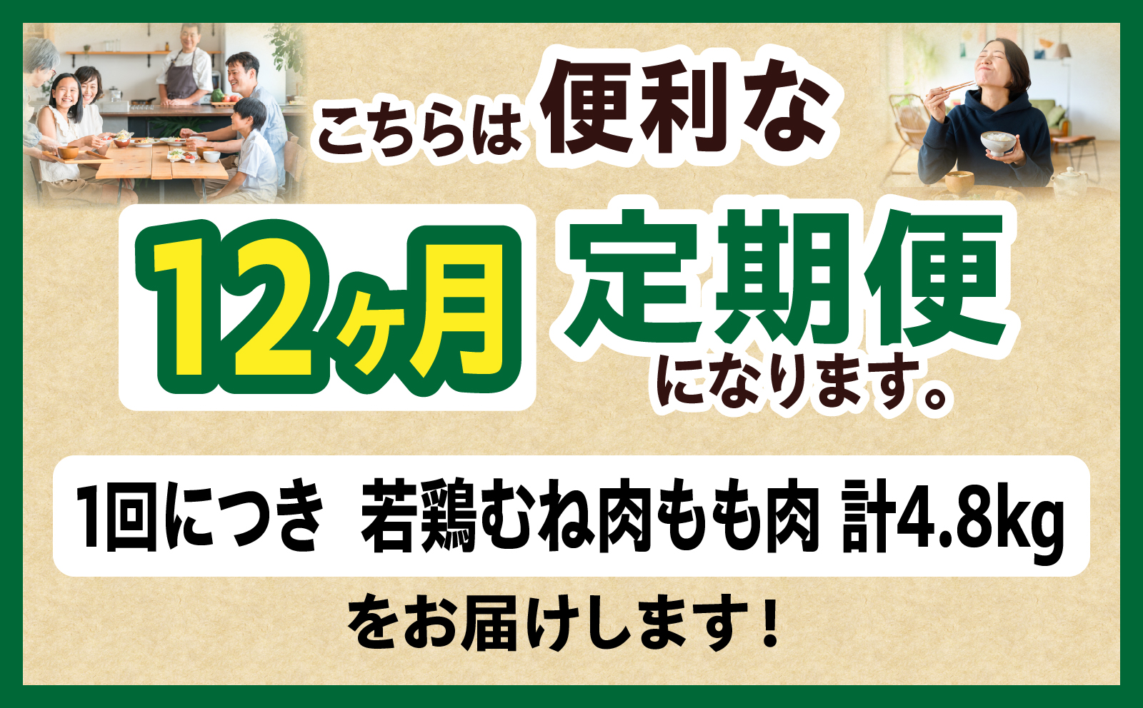 宮崎県産 若鶏切身 むね肉&もも肉 4.8kg（各300g×8袋）【12か月定期便】