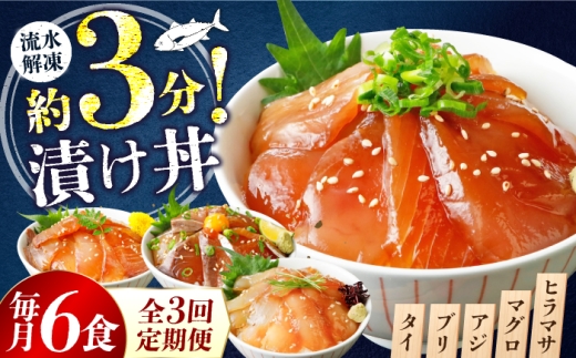 【3ヶ月 定期便】漬け丼 3種×2パック 計6食セット | 漬け丼 定期便 海鮮 惣菜 冷凍 真空パック 小分け 海鮮丼 海鮮セット 詰め合わせ 旬の鮮魚 ハマチ カンパチ カツオ 鯖 サバ ヒラマサ 平政 マグロ アジ ヒラメ 鯛 漬け づけ丼 お茶漬け ごはん 山口県 宇部市
