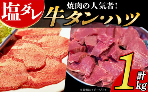 【塩だれ】九州産和牛計1kg！牛タン・ハツ（各約250g×2パック） 長与町/岩永ホルモン [EAX128] 国産 牛肉 和牛 タン 牛タン 塩だれ牛タン 塩ダレ 牛たん塩 味付き ぎゅうたん ギュウタン 薄切り スライス 味付き 塩 焼肉 焼き肉 冷凍 焼くだけ 簡単調理 小分け 真空 ホルモン ほるもん ハツ  塩 しお はつ わぎゅう