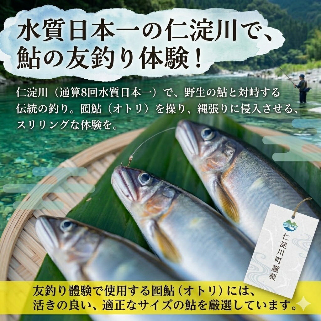 【ふるさと納税】仁淀川 の 清流 で育った 天然鮎 を 友釣り！ 高知県仁淀川町 の 絶景 仁淀ブルー で楽しむ 鮎釣り体験 【竿・仕掛けレンタル付き】 釣り好き も 初心者 も大満足の1日（大人1名様）あゆ 釣り レンタル