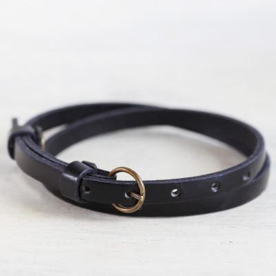 ふるさと納税 大津市 【イタリアンレース 2重巻きブレスレット】スリムでクールなレザーアクセサリー　ベルトカラー:黒