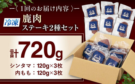 【全6回定期便】 鹿肉 ステーキ 2種 セット ( シンタマ 内もも 各3枚 )  鹿肉 ステーキ 赤身 [AJAO008]