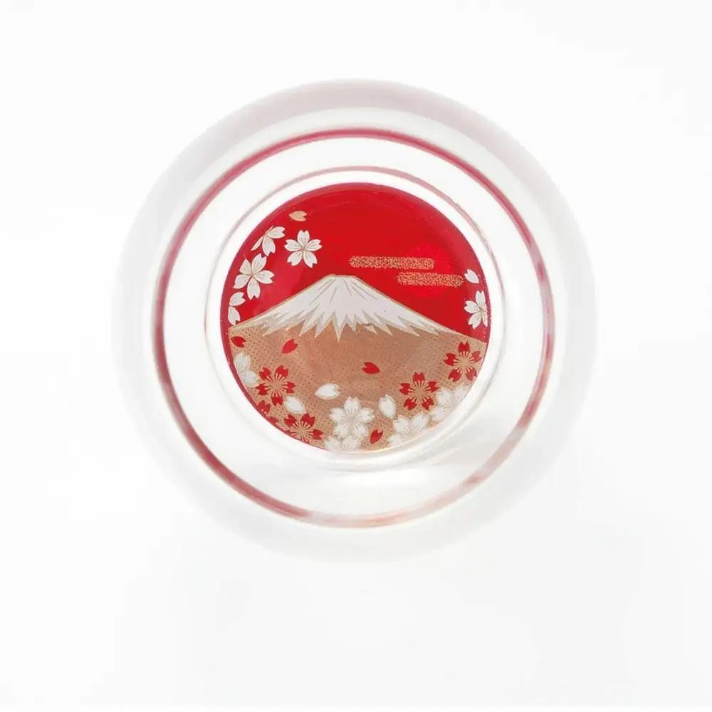 みよし漆器本舗 紀州塗り ぬりもん de Verre ダルマグラス 蒔絵 富士山 単品 赤 200ml