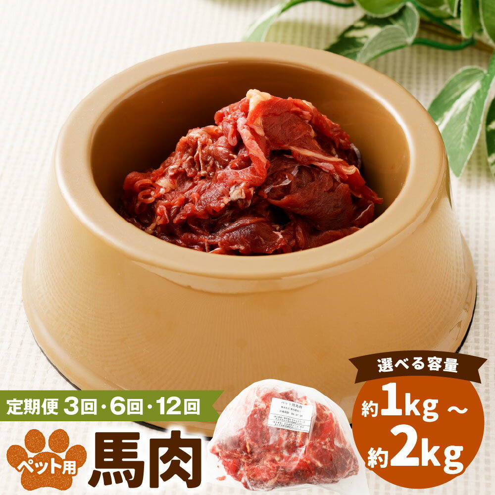 【ふるさと納税】＜選べる定期便＞ペット用馬肉 1回あたり約1kg×1袋・計約2kg（約1kg×2袋） 1ヶ月毎 3回 6回 12回 馬肉 お肉 ペットフード エサ 餌 ご飯 ごはん ドッグフード 犬用 生食 加熱 健康 保存料・着色料・香料不使用 冷凍 熊本県 湯前町 送料無料
