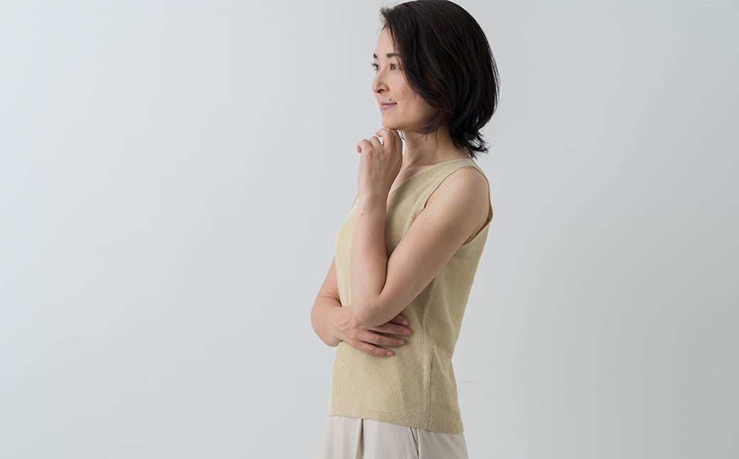 リネン タンクトップ ２WAY 女性用《白田のカシミヤ》【全2色 M～3L】クリームイエロー ベリーパープル ｜ 天然素材 春夏