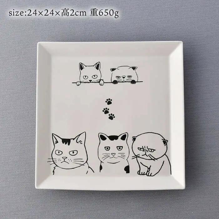【波佐見焼】ネコづくし 大スクエアプレート ペア 2枚セット【福田陶器店】[PA349]