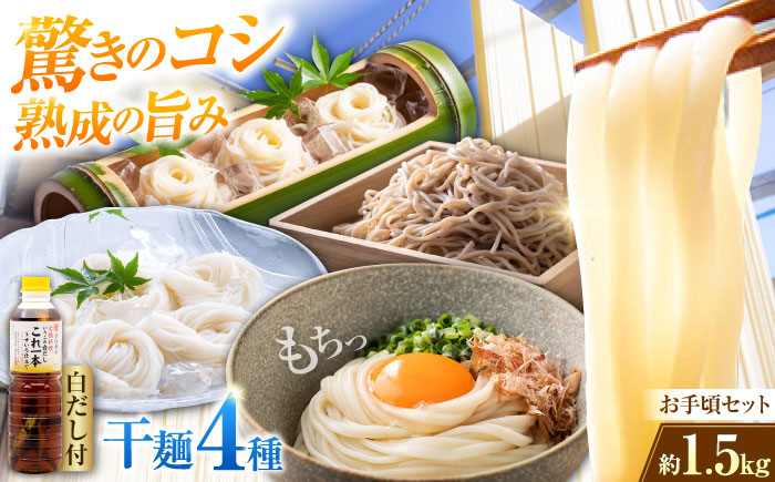 【お中元対象】完全天日干し製法！江田島の干麺4種&白だし お手頃食べ比べセット うどん そば そうめん 料理 広島 ＜迫製麺所＞江田島市 [XAM005]