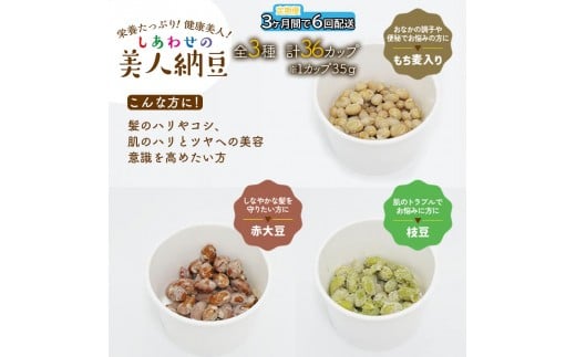 定期便 3か月間 6回お届け 計36パック しあわせの美人納豆　【 赤大豆 / もち麦入り / 枝豆 】 35g×6パックを隔週でお届け 自分へのご褒美 キレイをサポート 美容意識 健康食品 納豆 大
