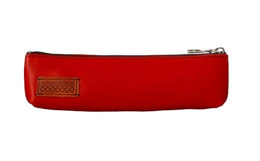 「三嶋柄入り」ハンドメイド牛革ペンケース（箱入り）＜赤＞ コンパクト 筆箱 薄型 ポーチ かわいい おしゃれ レディース メンズ シンプル 贈り物 ギフト プレゼント