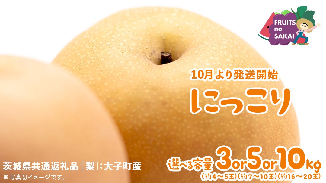 
                  ＼ 選べる内容量 ／ にっこり 梨 3kg（4〜5玉）/ 5kg （7～10玉）/ 10kg （16～20玉）【2025年10月より発送開始】（茨城県共通返礼品 [梨]：大子町産） なし 旬 お取り寄せ フルーツ 甘い ジューシー 和梨 時期
                