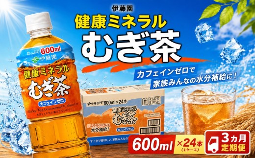 【 3ヶ月 定期便 】麦茶 伊藤園 健康ミネラルむぎ茶 600ml 24本セット 1ケース 毎月1回 計3回 防災 茶 むぎ茶 ペットボトル 飲料 生活必需品 非常用 災害対策 水分補給 神奈川県 厚木市 ITE004