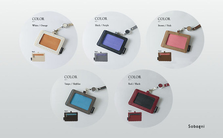 エシカルレザーSobagni IDカード ホルダー レッド×ブラック