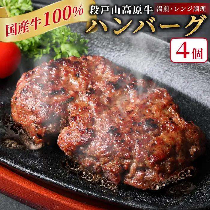 国産 牛肉 100%使用！ ハンバーグ レンジ可 湯煎 加熱済 4個 個包装 100ｇ 国産牛 牛 着色料 保存料 化学調味料 不使用 牛肉ハンバーグ 肉 肉汁 -094