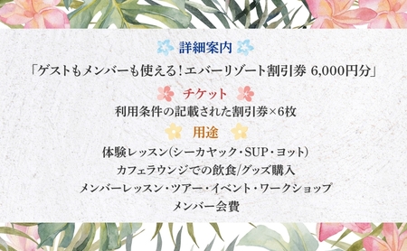 【逗子海岸・エバーリゾート 】ゲストもメンバーも使える！エバーリゾート割引券6  体験レッスン シーカヤック SUP ヨット  マリンスポーツ ウエットスーツ リラックス 少人数海辺 逗子海岸 波少人