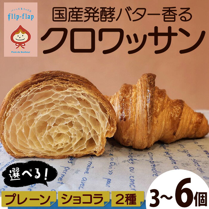 【ふるさと納税】＜選べる＞国産発酵バター香る クロワッサン(プレーン/ショコラ・3～6個) パン 朝食 おやつ おかし お菓子 ベーカリー バター 冷凍 【fc-TT001】【パンとお菓子のお店　flip flap】