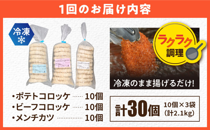 【全12回定期便】コロッケ メンチカツ ポテトコロッケ10個 ビーフコロッケ10個 メンチカツ10個 計30個 2.1kg【三富屋商事株式会社】 [AKFJ097]