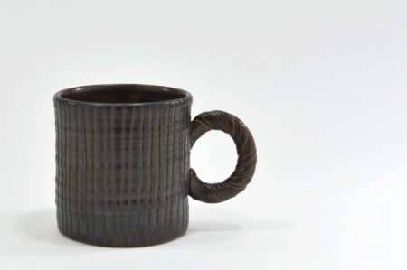京焼「新羅釉木賊紋マグカップ」【黒】1個〈マグカップ 食器 工芸品