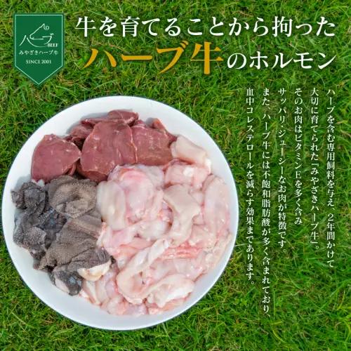 小分けで便利＜宮崎ハーブ牛＞ ミックスホルモン 計1kg（200g×5パック） 小腸 ミノ ギアラ センマイ ハツ シマ腸 【C201】