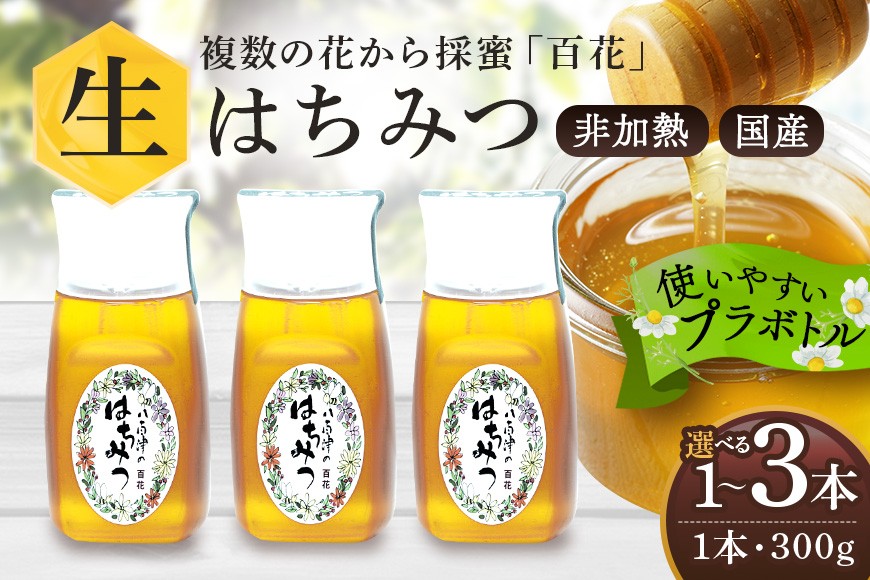 
                  はちみつ 国産 非加熱 生はちみつ 蜂蜜 純粋 百花みつ（300g） 1本 2本 3本 | 非加熱はちみつ 純粋はちみつ ハチミツ ハニー 国産 日本製 無添加 お取り寄せ ギフト 贈答用 百花はちみつ 永田養蜂 健康 健康食品 低GI食品
                