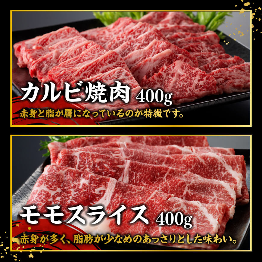 宮崎牛カルビ焼肉・モモスライスセット合計800ｇ 【 肉 牛肉 国産 黒毛和牛 宮崎牛 焼肉 しゃぶしゃぶ すき焼き 焼きしゃぶ 宮崎県 川南町 】