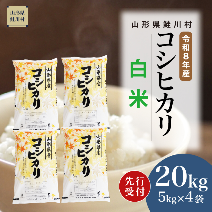 ＜令和8年産米先行受付＞ 山形県産 こしひかり 【白米】 20kg （5kg×4袋） 配送時期指定できます！
