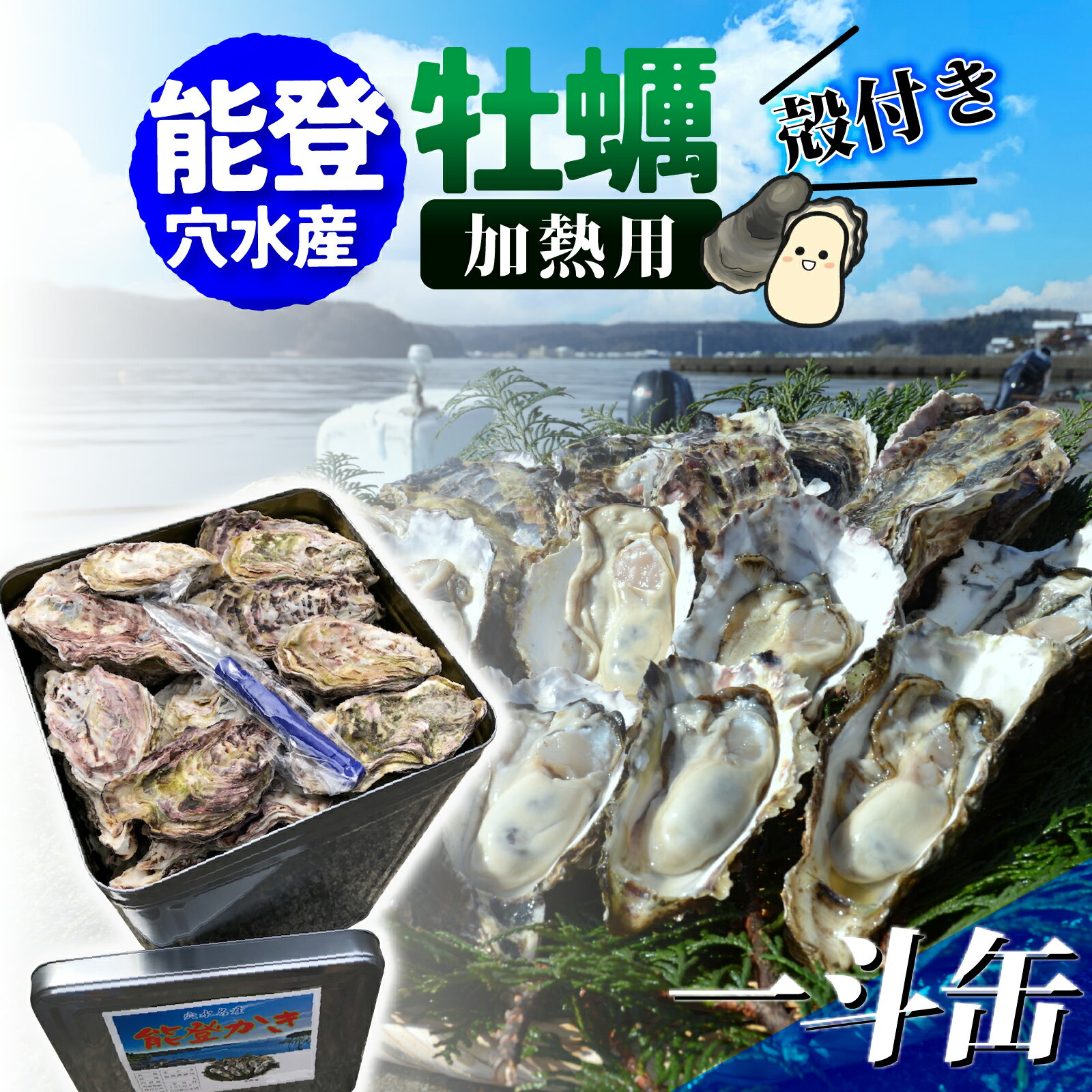 【ふるさと納税】【先行予約】能登穴水の牡蠣（殻付）加熱用 一斗缶【2026年2月以降順次発送】 | 奥能登 能登半島 冷蔵 真牡蠣 カンカン焼き ナイフ付き 肉厚 殻付き 一斗缶 海鮮 魚介類 海産物 バーベキュー BBQ 貝 オイスター 送料無料