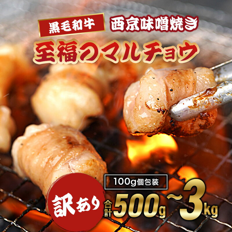 【ふるさと納税】【訳あり】黒毛和牛 丸腸 500g〜3kg｜国産ホルモン 西京味噌焼き 100g小分け パック 焼肉 BBQ 冷凍 京都 舞鶴 幸福亭