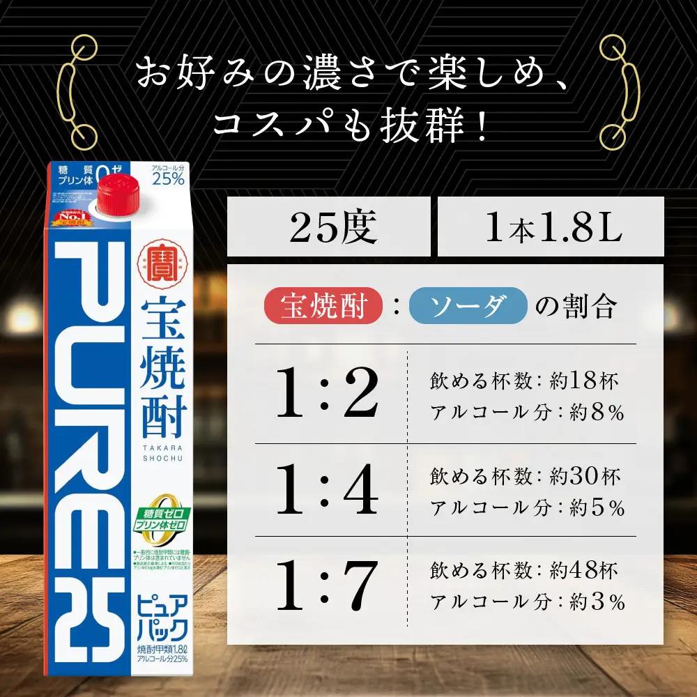 【タカラ】宝焼酎「ピュアパック」25°1.8Ｌ紙パック ｜焼酎 糖質ゼロ プリン体ゼロ 人気セット
