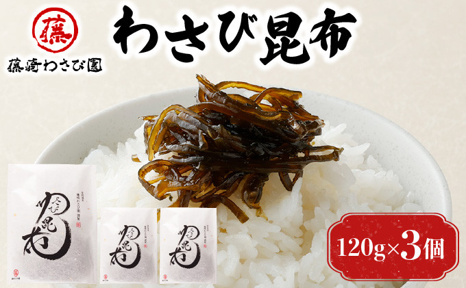 
藤崎わさび園　わさび昆布120g×3個（北海道産 老舗 惣菜 佃煮 ご飯のお供 本わさび お酒 肴 おつまみ）
