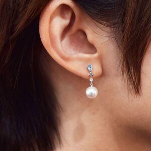 S085-498_あこや真珠 天草 ピアス 半貴石 7.5-8mm ホワイトピンク 真珠