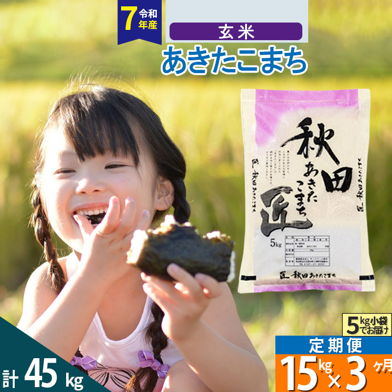 【玄米】＜令和7年産＞ 《定期便3ヶ月》秋田県産 あきたこまち 15kg (5kg×3袋)×3回 15キロ お米 匠
