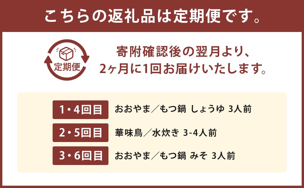 【隔月定期便（年6回発送）】本場博多の味水炊き・もつ鍋食べ比べ定期便