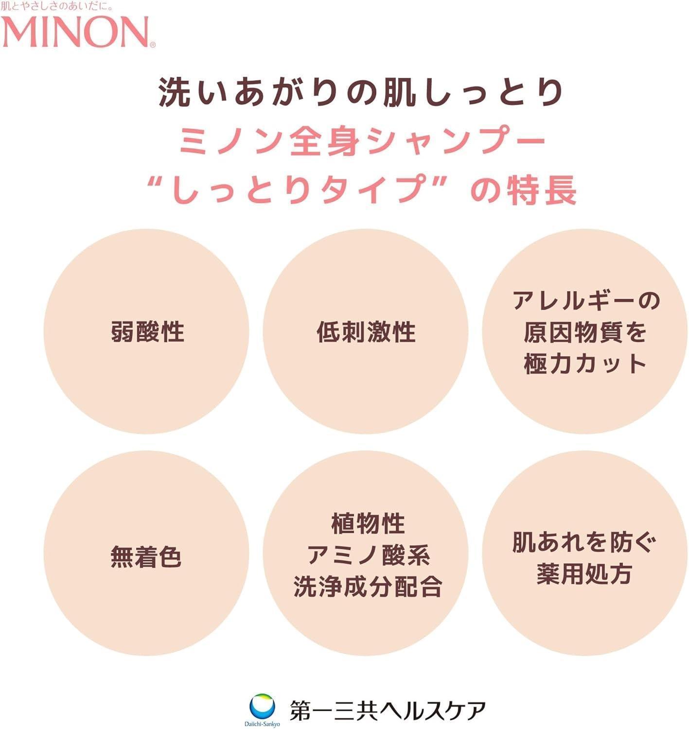 ミノン全身シャンプーしっとりタイプ　詰替用（800ml）4個 / 敏感肌 乾燥肌 全身シャンプー ボディシャンプー ボディソープ 液体石鹸 石鹸 せっけん ボディケア スキンケア 日用品 ミノン 第一