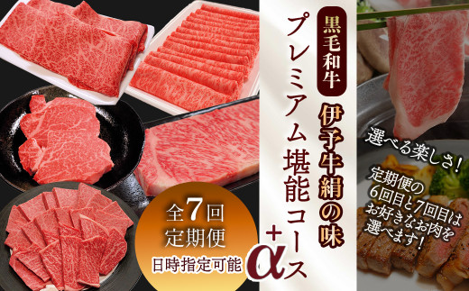 全7回定期便 黒毛和牛 伊予牛 絹の味 ★選ぶ楽しみ★ プレミアム堪能コース＋α　愛媛県西条市 青野精肉店 【配送日時指定可・冷蔵】 ※関東以北・沖縄へのお届けは冷凍  | 黒毛和牛 A4～A5 お肉 牛肉 国産肉 国産牛肉 肉 和牛 おにく グルメ お取り寄せ おすすめ 国産 愛媛県 西条市