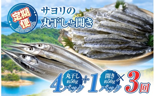 【 定期 】 サヨリ の 丸干し 400g と 開き 50ｇ（赤穂の塩の 使用） 3 回 発送 毎月 お届け便｜ 魚 干物 乾物 つまみ 自然食 うま味 調味料 不使用 珍味 海の幸 瀬戸内 山口県 平生町