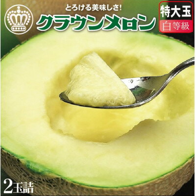 【ふるさと納税】【通年出荷】クラウンメロン(白等級)特大玉　2玉詰【配送不可地域：離島・北海道・沖縄県】【1104735】