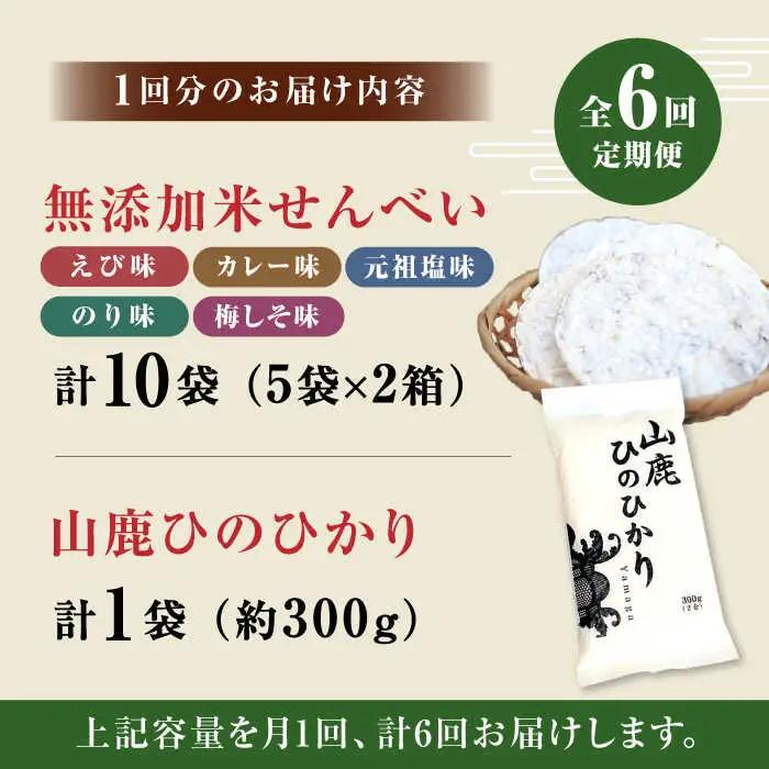 【6回定期便】【おつまみにも♪】米せんべい（えび味、カレー味、元祖塩味、のり味、梅しそ味）&amp; ヒノヒカリ【せんべい工房】[ZBQ015]