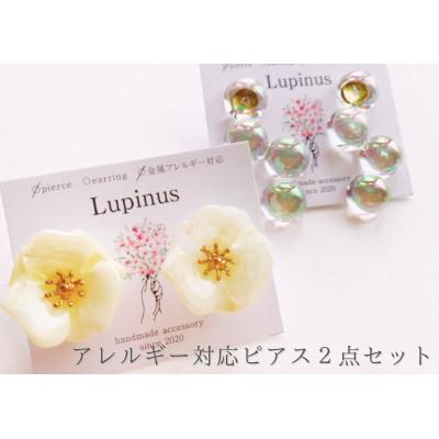 ふるさと納税 小山市 アレルギー対応ピアス 2点セット「お花のホワイトピアス・しゃぼん玉オーロラピアス」