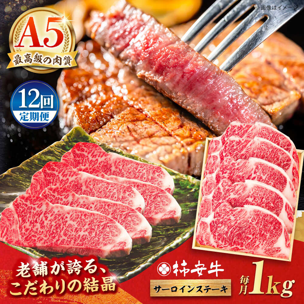 【ふるさと納税】【12回定期便】最高級A5等級 三重県産 黒毛和牛 柿安牛 サーロインステーキ 1000g / 国産牛 ブランド牛 牛肉 冷蔵 / 亀山市 / 柿安本店 [AMBW032]