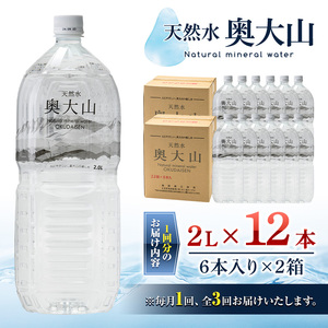 ＜定期便3回＞天然水奥大山(2L×12本入り×3か月・計36本)国産 鳥取県 鳥取県産 大山 奥大山 天然水 水 軟水 ミネラルウォーター ミネラルバランス 山地 ペットボトル 贈り物 ギフト 贈答品