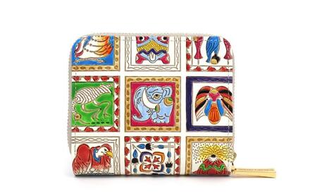 【文庫屋大関】二つ折りファスナーミニ財布 アフリカ【皮革工芸品】財布 二つ折り 小物 お札 カード 小銭 コンパクト 牛革 手作り 日本製 墨田区 東京都
