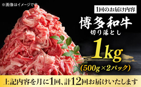 【全12回定期便】【たっぷり大容量！】博多和牛 切り落とし 1000g（500g×2p）《築上町》【株式会社MEAT PLUS】 [ABBP029] おすすめ切り落とし肉 定番切り落とし肉 切り落とし