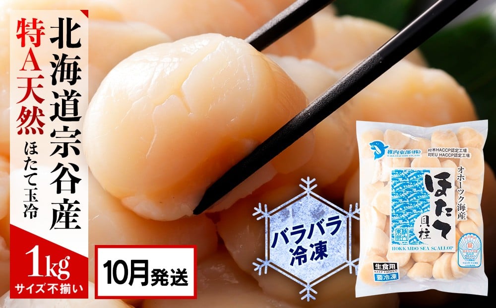 
            【2025年10月発送】宗谷産 天然生食用 ほたて貝柱 1kg（特A無選別）
          