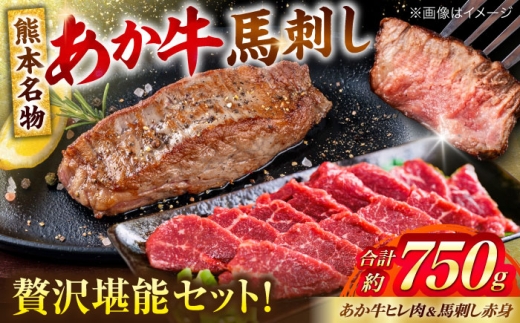 熊本の贅沢 あか牛 ヒレ肉 約450g 赤身 馬刺し 約300g（計約750g） / あか牛 あかうし 赤牛 ヒレ 馬刺し 馬肉 ばさし basashi 赤身 赤身肉 熊本 合志 九州 牛肉 冷凍 大容量 ギフト お祝い【合同会社 たべたせいか】 [AYCB067]