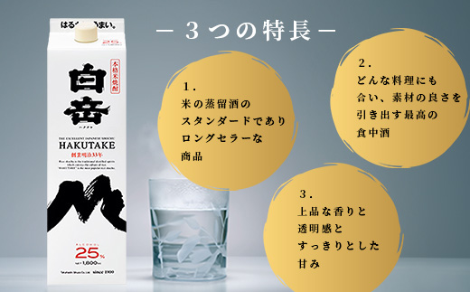 【定期便 6回配送】本格米焼酎 「白岳パック」 1800ml × 3本 × 6回配送 【総合計 32.4リットル】≪ 減圧蒸留 まろやか お湯わり 水わり しょうちゅう お酒 美味しいお酒 紙パック 