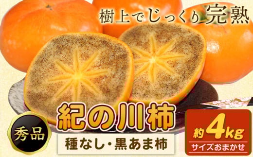 【先行予約】秀品 柿 紀の川柿 約4kg (種なし・黒あま柿)  サイズおまかせ 紀の川市厳選館 《2025年10月上旬-11月末頃出荷》和歌山県 紀の川市 柿 カキ かき ジューシー フルーツ