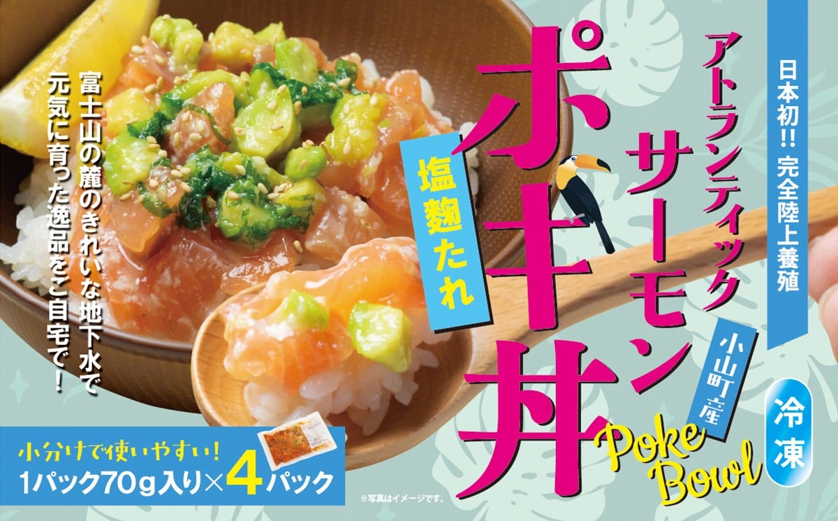 
            日本初 完全陸上養殖 小山町産 アトランティックサーモン 冷凍 ポキ丼 （ 70g × 4パック ）塩麴たれ | サーモン 刺身 海鮮丼 海鮮 魚介 アボカド さーもん 小分け 真空パック 人気 おすすめ ランキング リピート サーモン丼 国産 静岡県 小山町
          