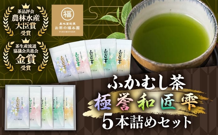 
            ふかむし茶 5本詰め セット 計500g / お茶 日本茶 深蒸し茶 受賞 濃厚 自社農園 熊本県 菊陽【有限会社 お茶の福本園】 [BHAI010]
          