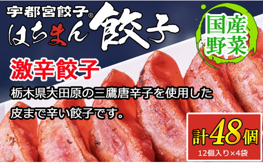 宇都宮餃子 はちまん餃子 激辛餃子 48個（12個入り×4袋/1個 22g） ｜ 宇都宮餃子 国産野菜 グルメ 宇都宮市 餃子 冷凍 ぎょうざ ギョーザ 野菜 冷凍食品 冷凍餃子 焼き餃子 水餃子