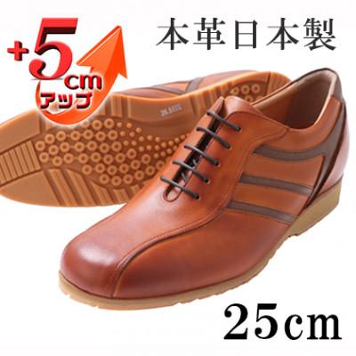 ふるさと納税 大和郡山市 メンズスニーカー 紐タイプ 5cmアップシークレットシューズ ブラウン 25cm No.997